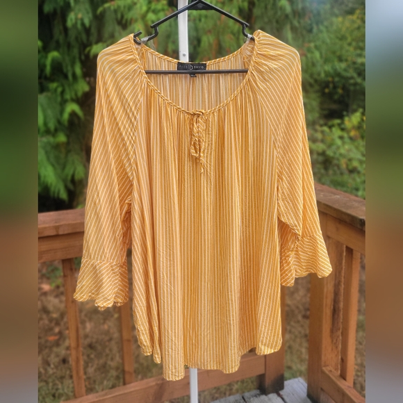 Fred David Tops - Fred David Mustard Striped Blouse